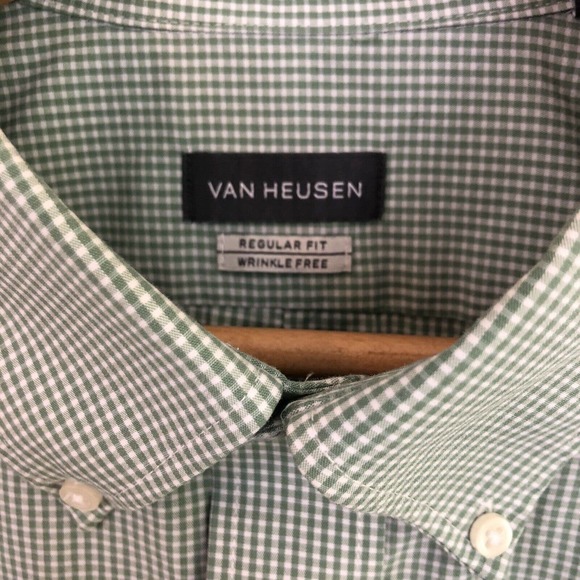 Van Heusen Checkered Dress Shirt Men Large 16.5 34-35 Regular Fit Wrinkle Free - Picture 3 of 9
